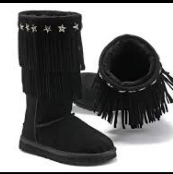 Jimmy Choo Ugg Suede Sora Black Fringe Boots Size 5 - Picture 2 of 5